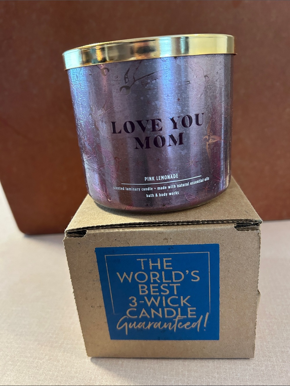 Bath & Body Works Purple and Gold 'Love You Mom' 3-Wick Candle